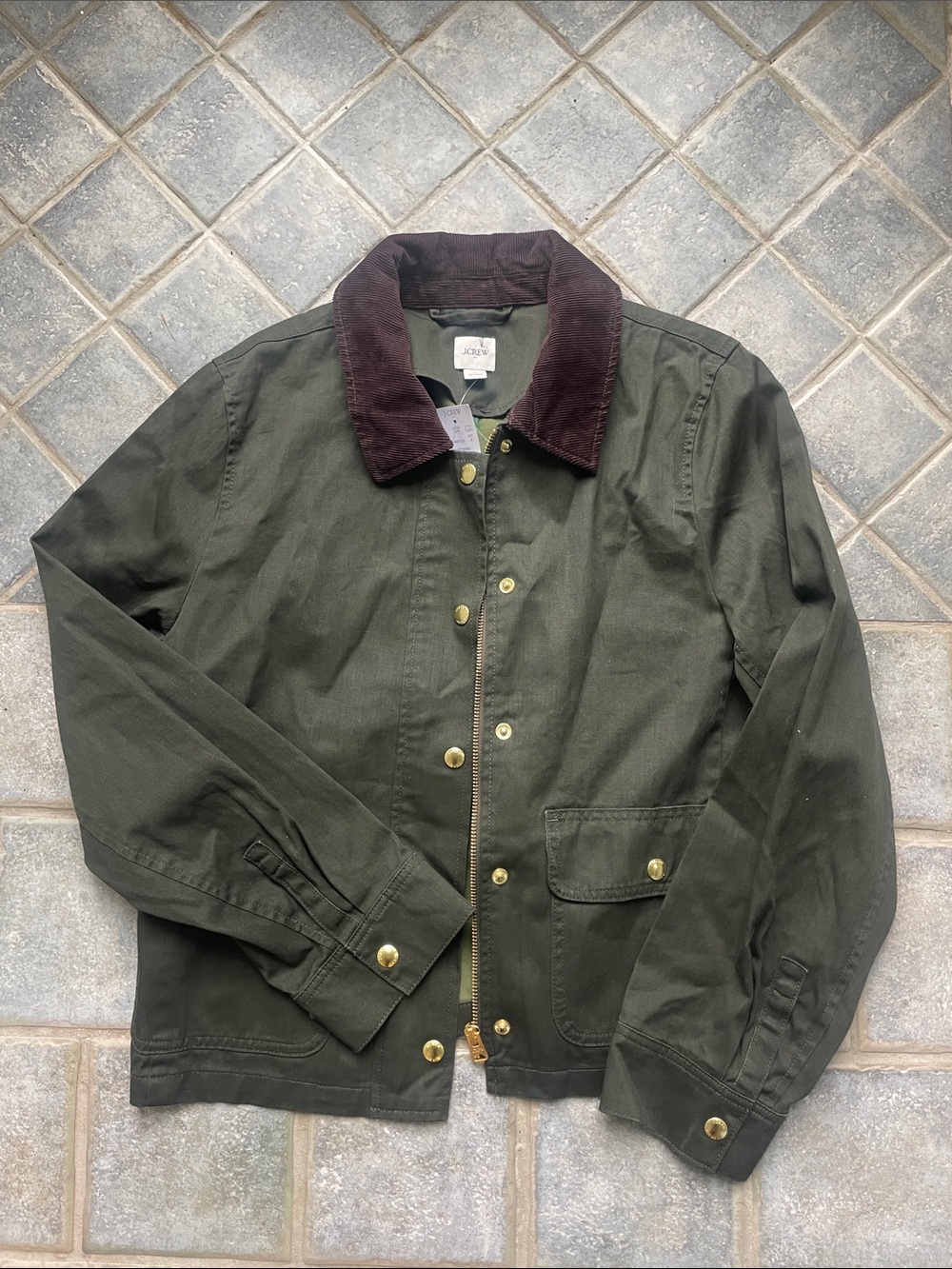 J. Crew Olive Green Field Jacket with Brown Corduroy Collar - Picture 2 of 4